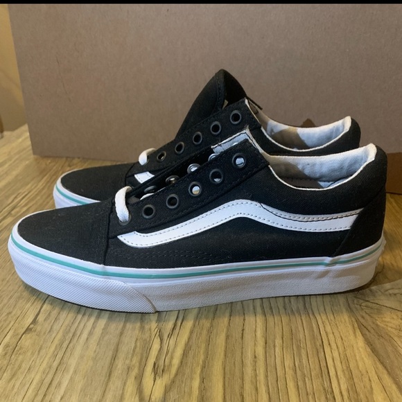 Vans Shoes - Black and white Vans with mint stripe. 6.5 woman’s.